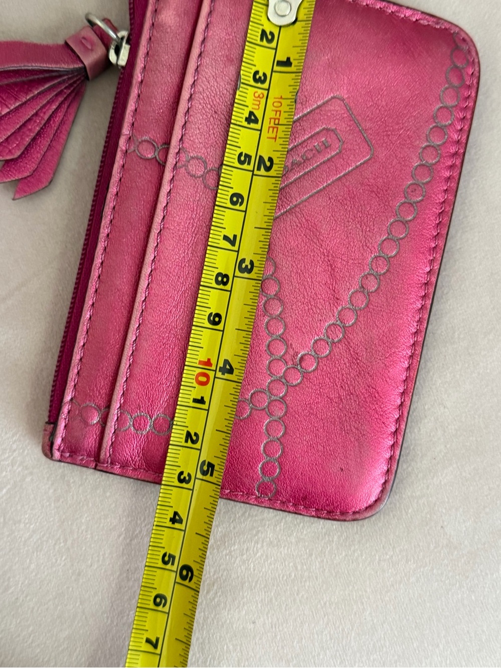 COACH Legacy Pink Metallic Tassel Keychain Wallet - Picture 15 of 16